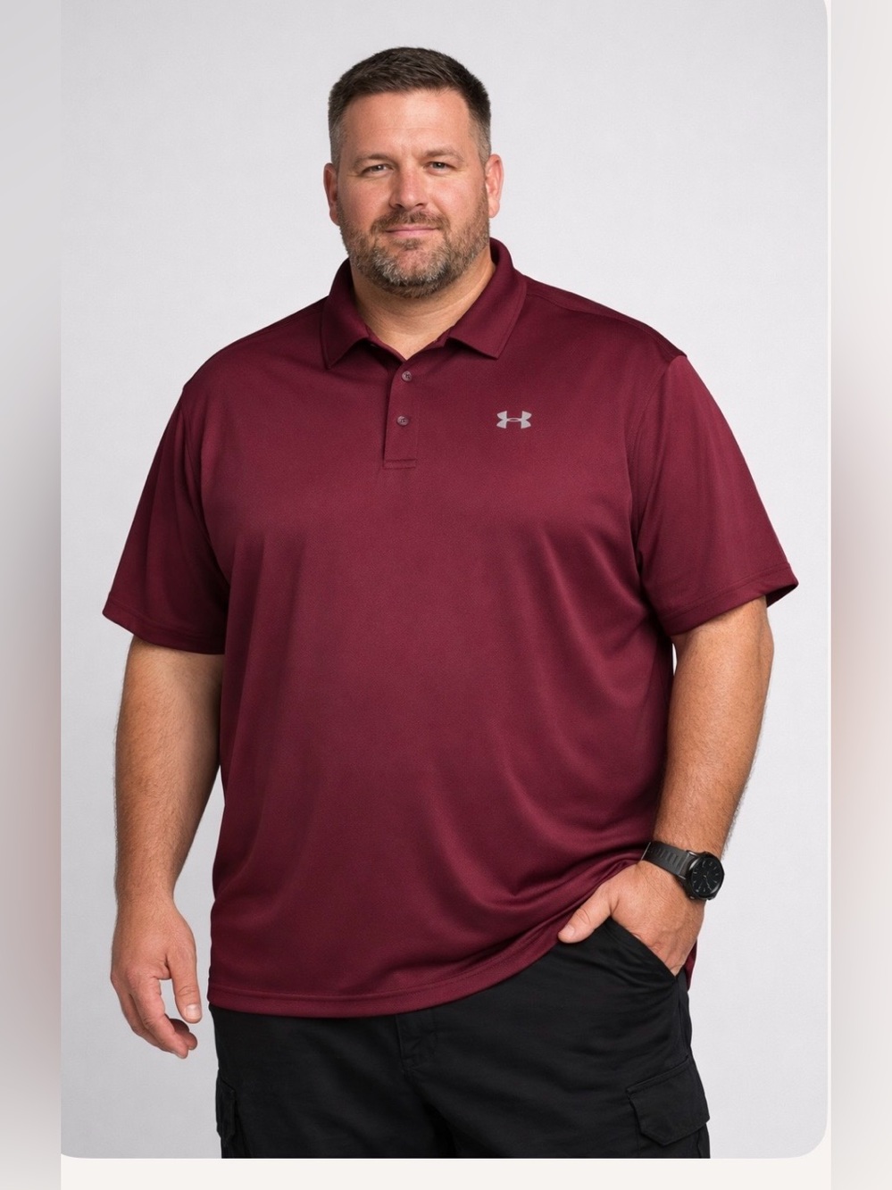 Under Armor Men’s Short Sleeve Plus Size Tech Golf Polo Loose Fit Burgundy 3XL